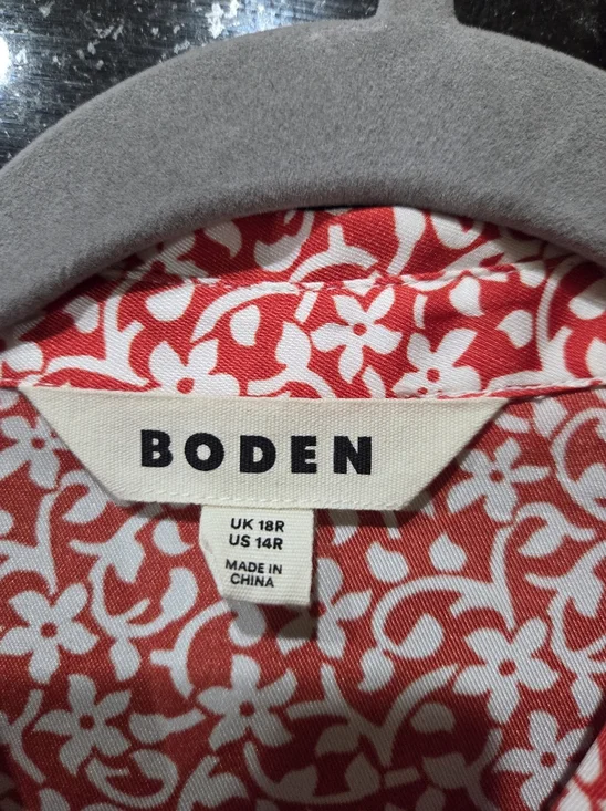 Boden Red Sateen Floral Button-Front Pleated Midi Dress - Size 14 - Picture 6 of 10